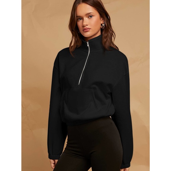 minimalist Drop Shoulder Zip Half Placket Sweatshirt - Picture 4 of 11
